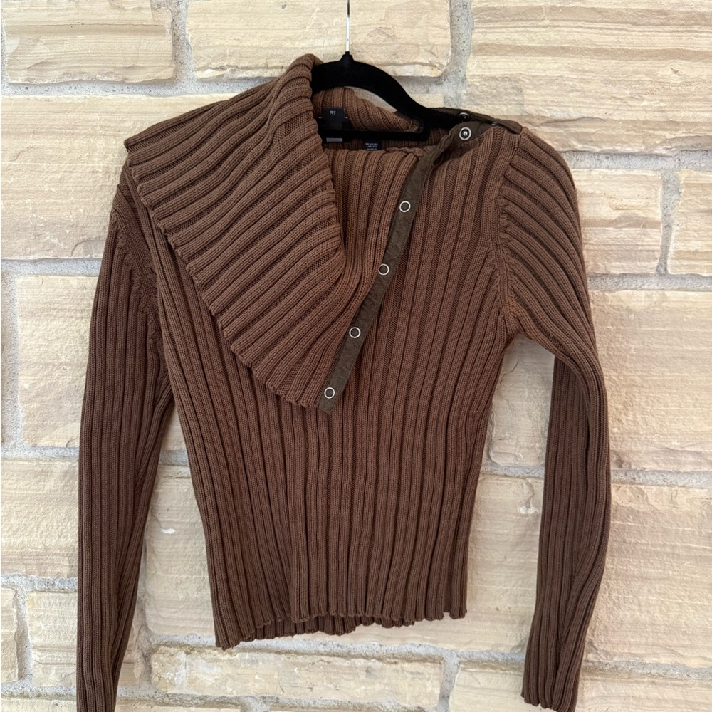 Esprit Brown Cowl Neck Sweater with Ribbed Texture